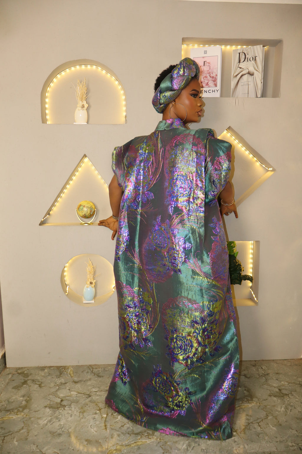Vibrant African Boubou in Classic Brocade Fabric