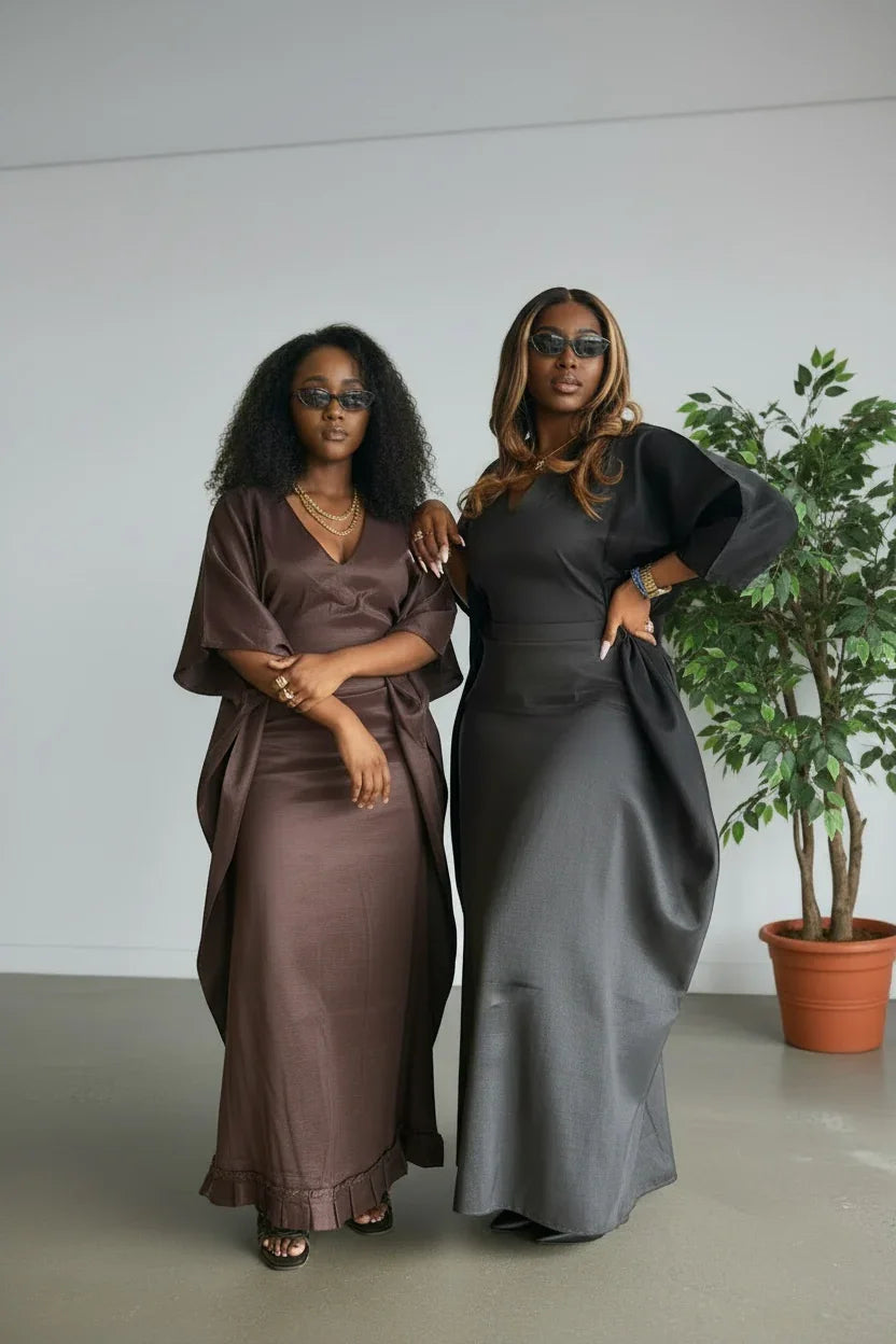 Kanyin Raw Silk V-Neck Boubou featuring flowing raw silk fabric and elegant V-neck design, traditional African clothing.