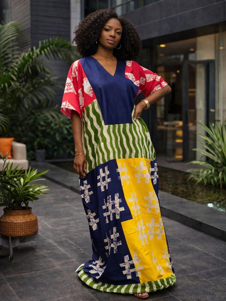 Maxi Wax Print Boubou Dress - Blue - Kanyin