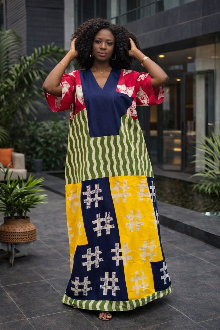 Maxi Wax Print Boubou Dress - Blue - Kanyin