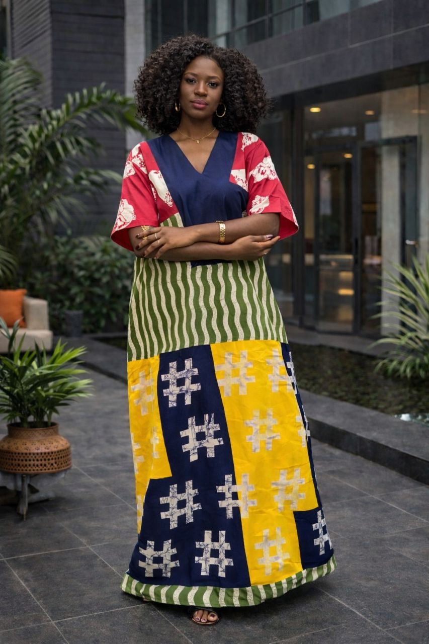 Maxi Wax Print Boubou Dress - Blue - Kanyin