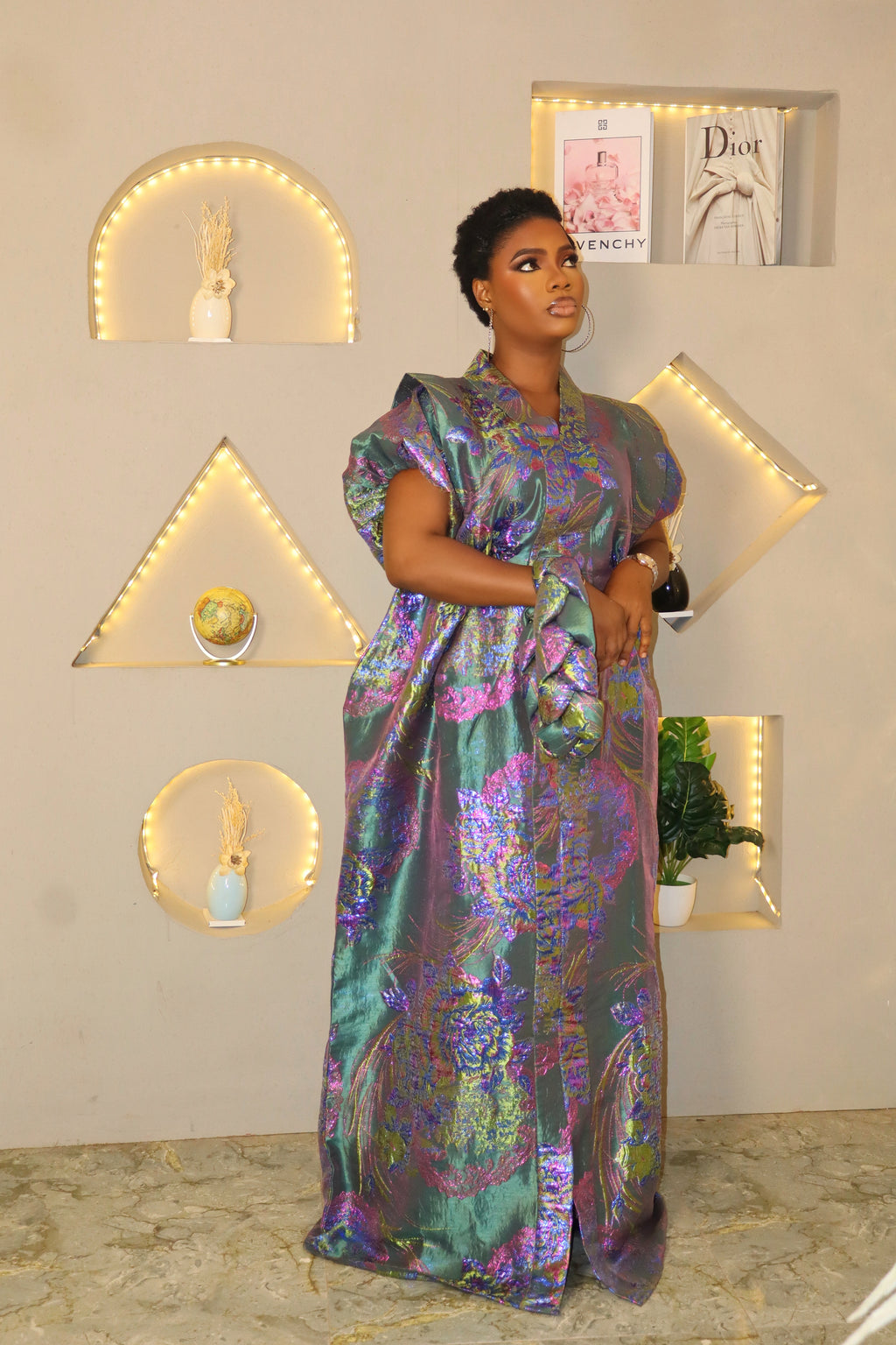 Vibrant African Boubou in Classic Brocade Fabric