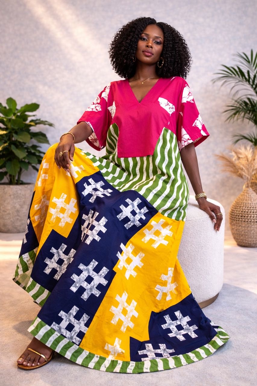 Maxi Wax Print Boubou Dress - Pink - Kanyin